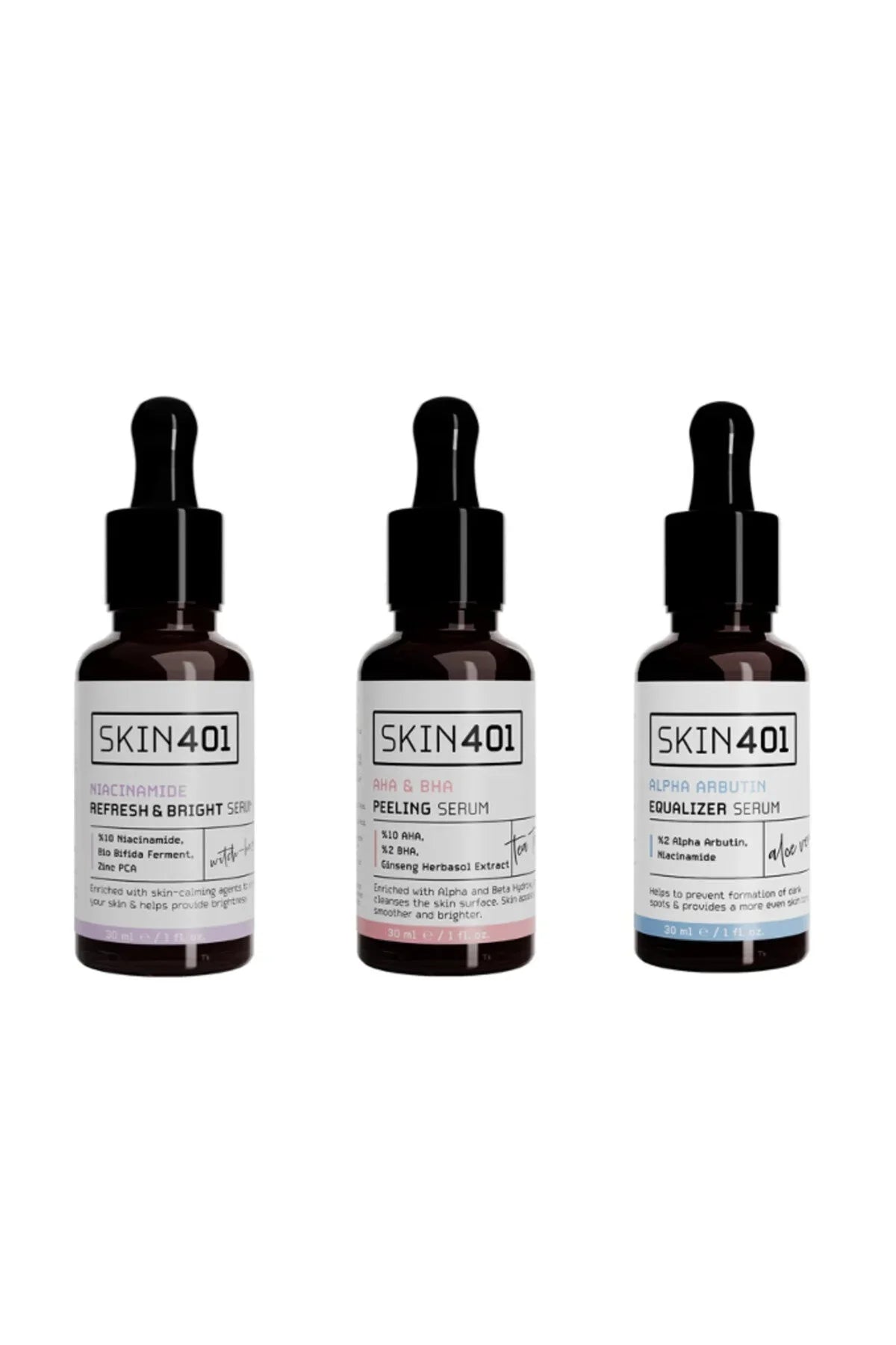 Skin401 Niacinamide, AHA+BHA, Arbutin Serum Seti - Flavuscom
