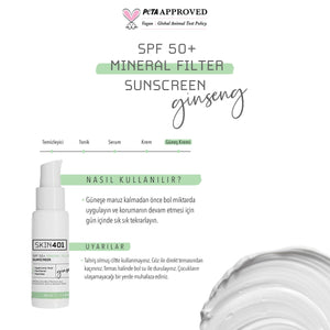 Skin401 SPF 50+ Mineral Filter Sunscreen Mineral Filtre Güneş Kremi 50 ml - Flavuscom