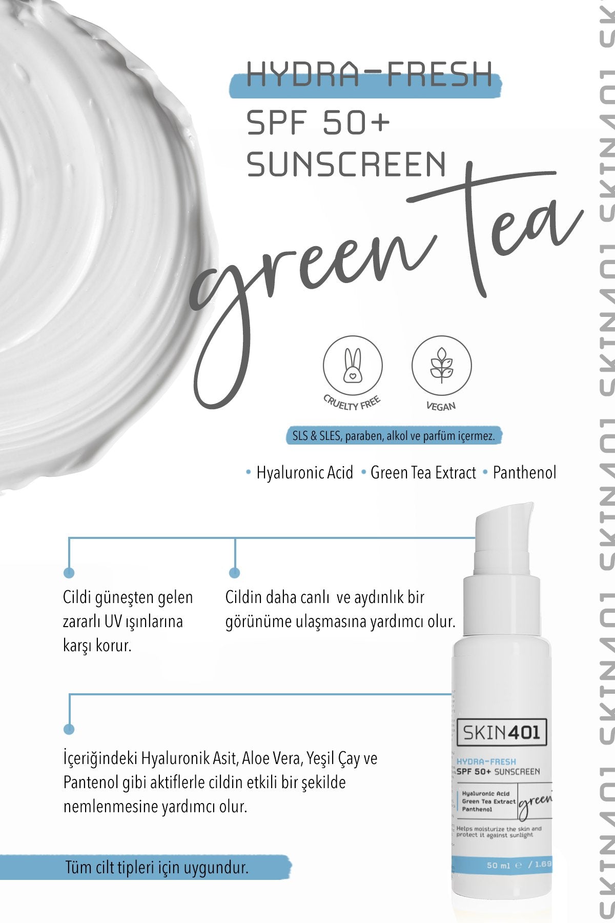 Skin401 SPF50+ Hydra-Fresh Sunscreen Nemlendirici & Tazeleyici Güneş Kremi 50 ml - Flavuscom