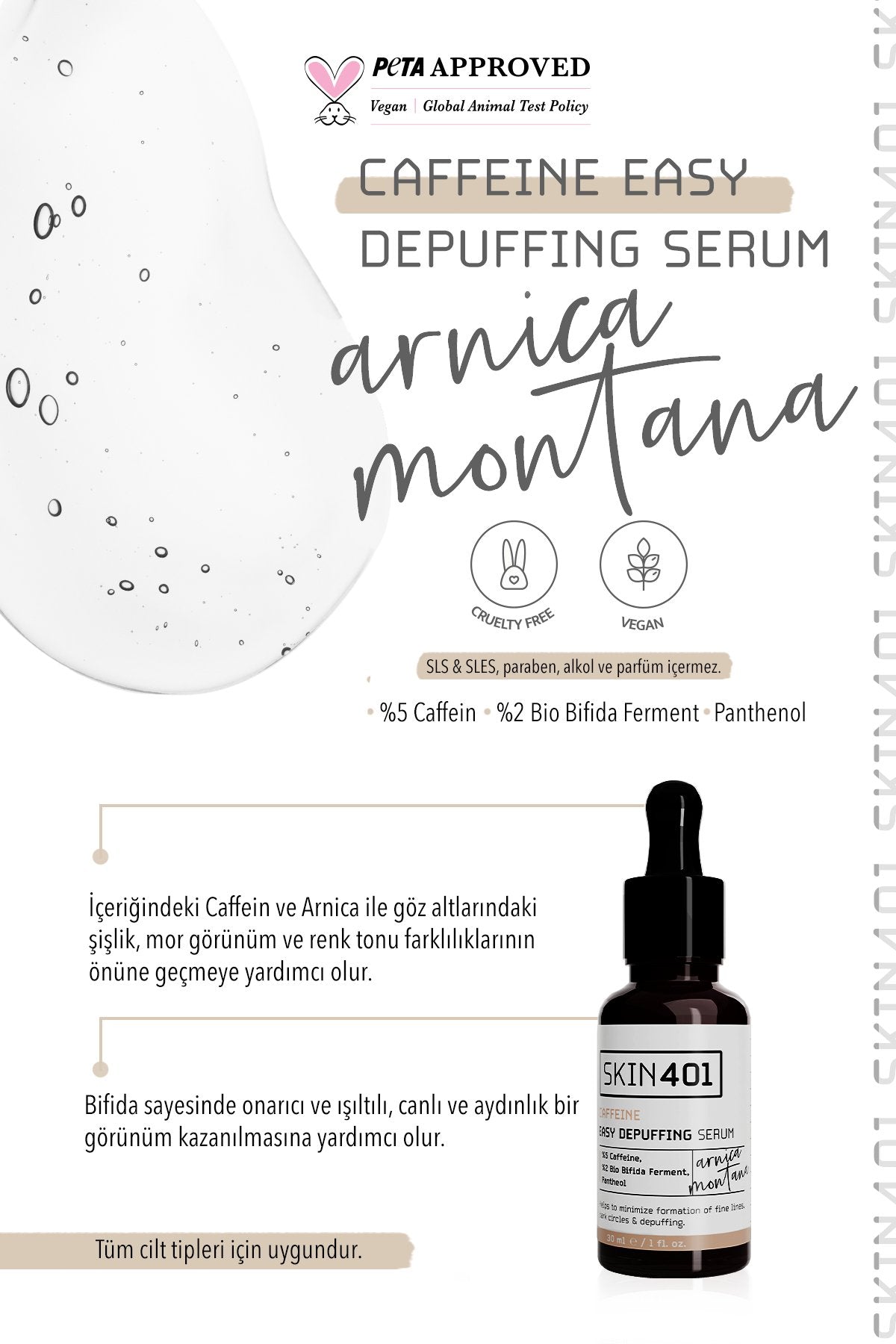 Skin401 %5 Kafein Şişlik Görünümü Karşıtı Göz Çevresi Serumu 30 ml