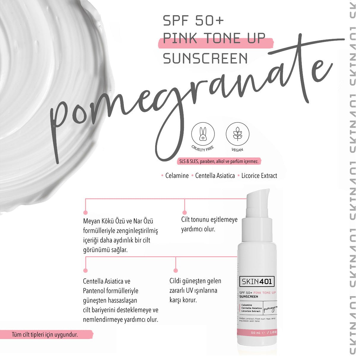 Skin401 SPF50+ Pink Tone Up Sunscreen Pembe Ton Eşitleyici Güneş Kremi 50 ml - Flavuscom