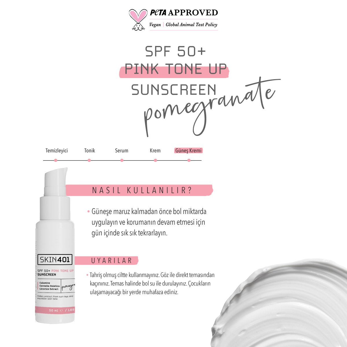Skin401 SPF50+ Pink Tone Up Sunscreen Pembe Ton Eşitleyici Güneş Kremi 50 ml - Flavuscom