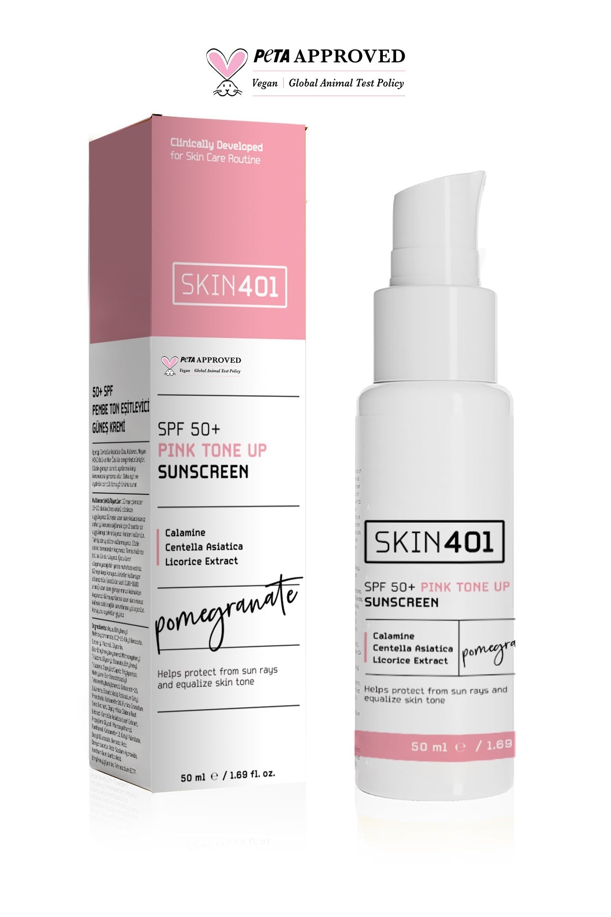 Skin401 SPF50+ Pink Tone Up Sunscreen Pembe Ton Eşitleyici Güneş Kremi 50 ml - Flavuscom